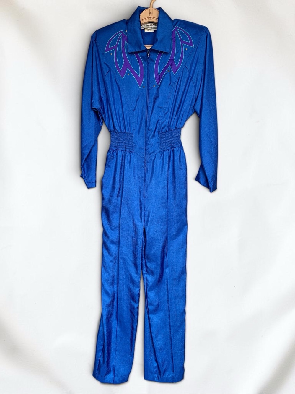 VTG 80s Joan Walters Parachute Jumpsuit Size 4 Petite Cobalt Blue Western NOS